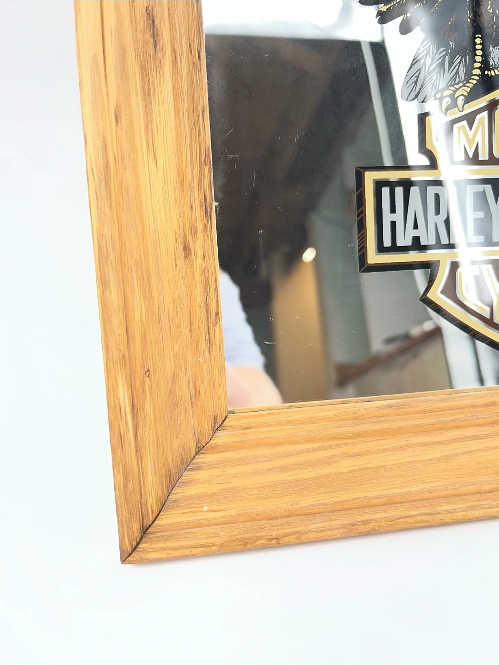 Vintage Harley-Davidson Bar Framed Wall 0820 Mirror logo 90s 80s wood eagle